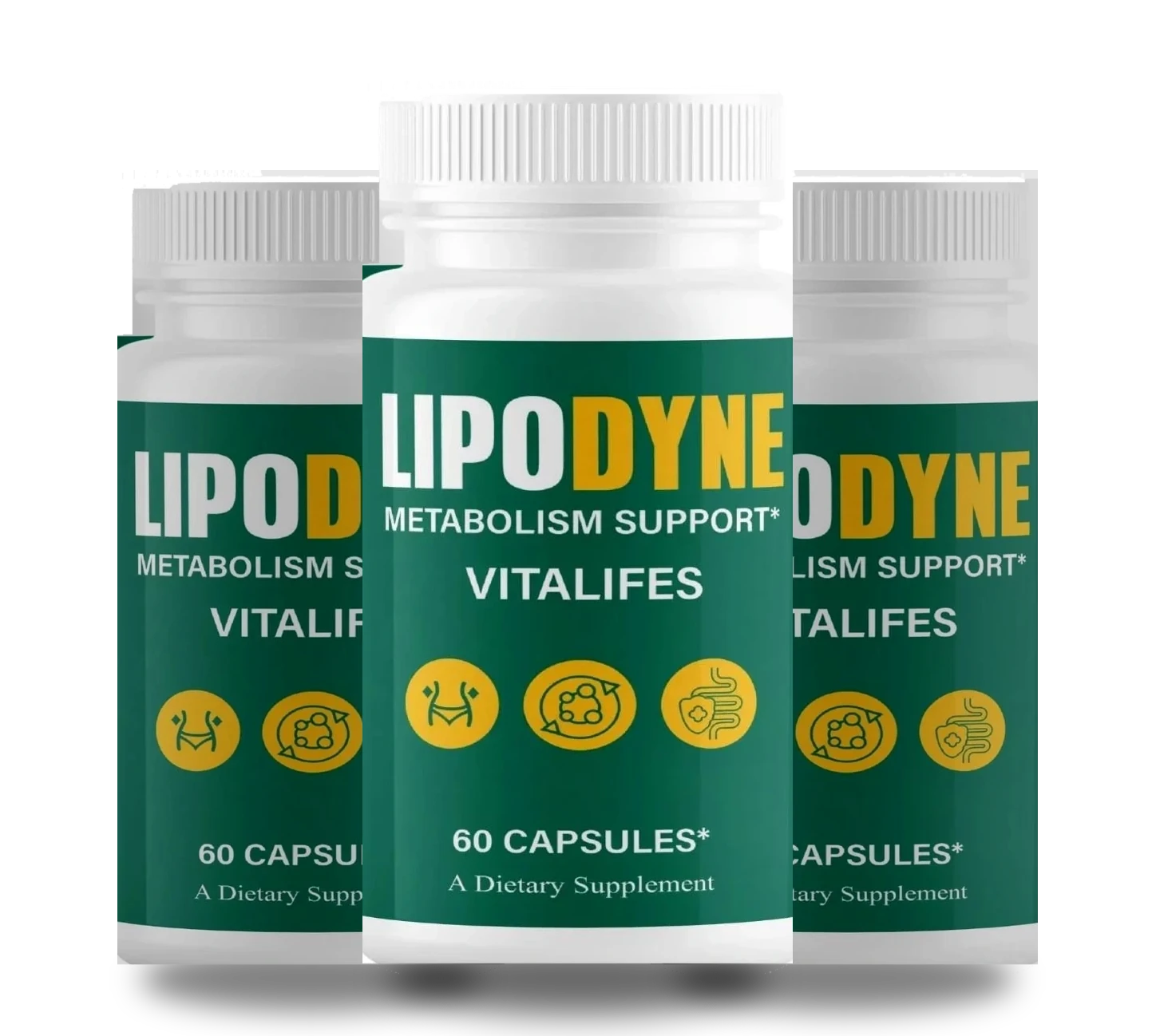 Three LipoDyne bottles in the seller's own product photography