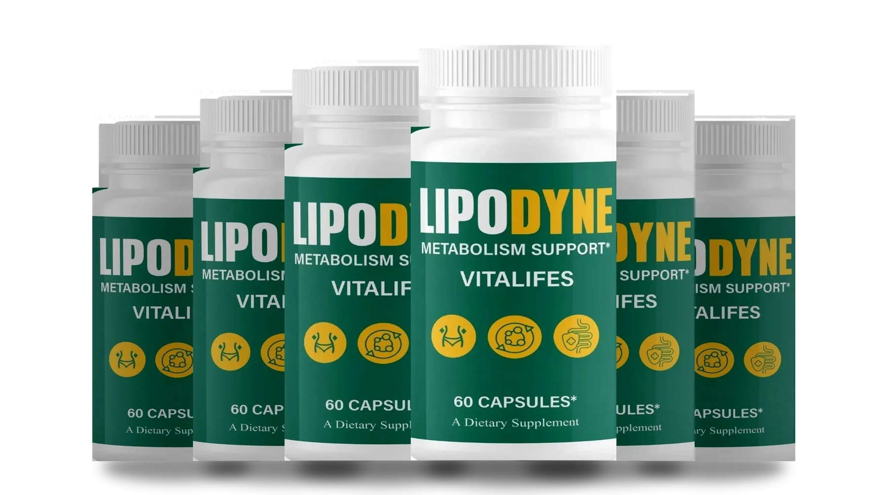 Six LipoDyne bottles in the seller's own product photography
