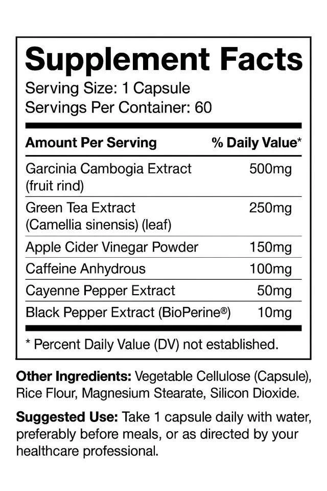 The LipoDyne Supplement Facts panel as printed on the bottle